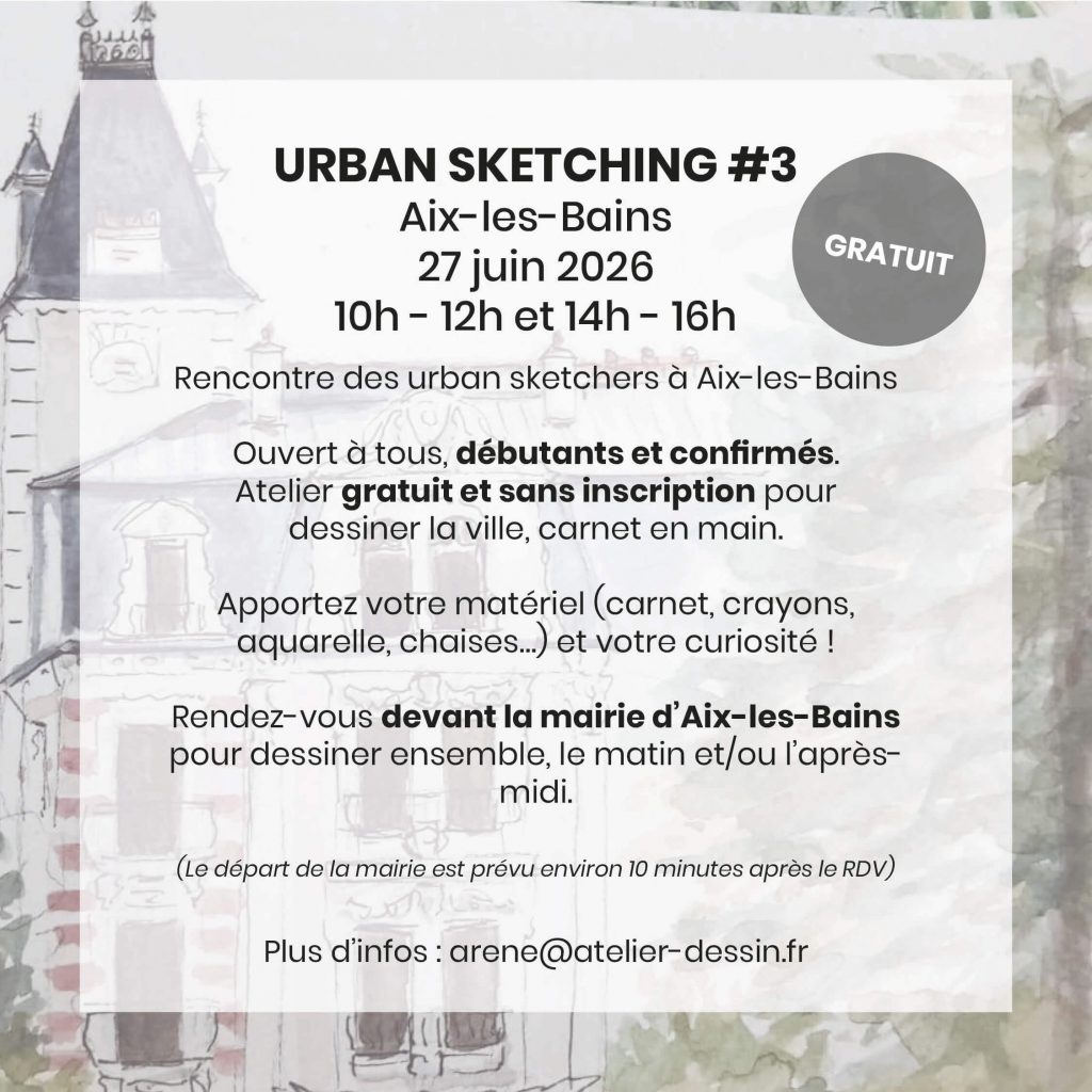 Affiche atelier dessin Urban sketching en Savoie à Aix les bains
